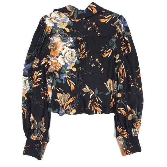 AFRM Ethereal Knot Front Smocked Long Sleeve Crop Top Medium Vintage Floral - Picture 5 of 8